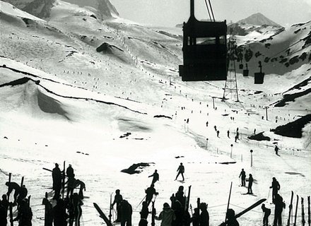 Skifahren am Stubaier Gletscher im Jahr 1968